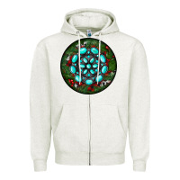 Oatmeal Heather Christmas Round Turquoise Gemstone Zipper Hoodie - RanaPortraitStore