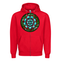 Red Christmas Round Turquoise Gemstone Zipper Hoodie - RanaPortraitStore