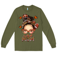 Army Green football messy bun mom Long Sleeve Tee - texasbilliewilder