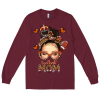 Burgundy football messy bun mom Long Sleeve Tee - texasbilliewilder