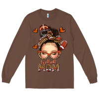 Chestnut football messy bun mom Long Sleeve Tee - texasbilliewilder