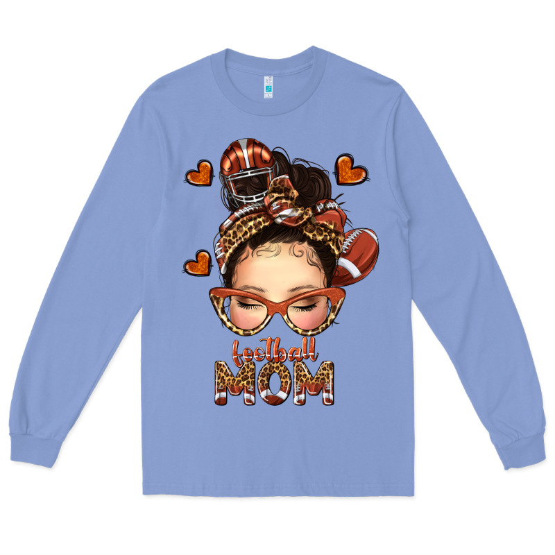Football Messy Bun Mom Long Sleeve Tee by texasbilliewilder | Teevron