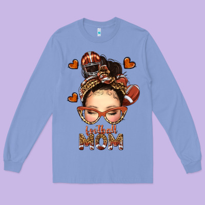 Long Sleeve Tee football messy bun mom