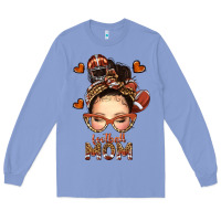 Colony Blue football messy bun mom Long Sleeve Tee - texasbilliewilder