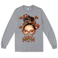 Heather Grey football messy bun mom Long Sleeve Tee - texasbilliewilder