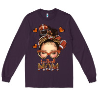 Plum football messy bun mom Long Sleeve Tee - texasbilliewilder
