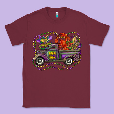 Mardi Gras Truck With Mask Fleur De Lis And Crawfish Classic Tee Designed By Ranaportraitstore