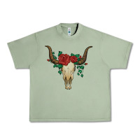 Oil Green bull skull with roses Urban Heavy Tee - Artiststas