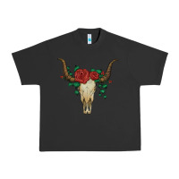 Pigment Black bull skull with roses Urban Heavy Tee - Artiststas