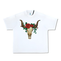 White bull skull with roses Urban Heavy Tee - Artiststas