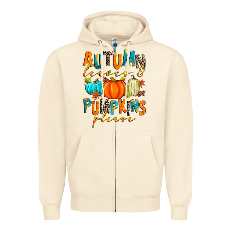Autumn Leaves And Pumpkins Please Zipper Hoodie by Zillion Design Studio | Teevron