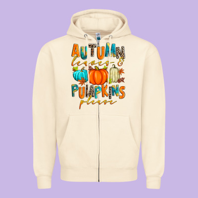 Autumn Leaves And Pumpkins Please Zipper Hoodie Designed By Zillion Design Studio