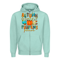 Seafoam autumn leaves and pumpkins please Zipper Hoodie - Zillion Design Studio