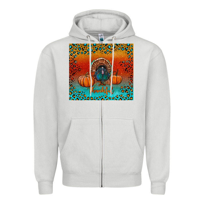 Thankful With Turkey And Pumpkins Zipper Hoodie by RanaPortraitStore | Teevron