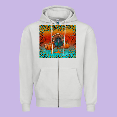 Thankful With Turkey And Pumpkins Zipper Hoodie Designed By Ranaportraitstore
