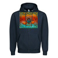 Navy thankful with turkey and pumpkins Zipper Hoodie - RanaPortraitStore