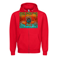 Red thankful with turkey and pumpkins Zipper Hoodie - RanaPortraitStore