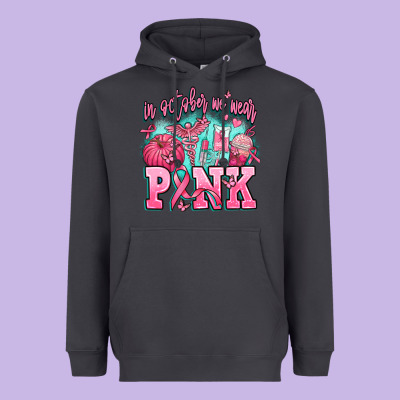 In October We Wear Pink Heavyweight Hoodie Designed By Adodesignshop
