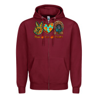 Burgundy peace love thankful Zipper Hoodie - RanaPortraitStore