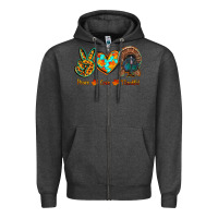 Charcoal Heather peace love thankful Zipper Hoodie - RanaPortraitStore