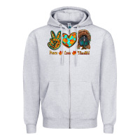 Heather Grey peace love thankful Zipper Hoodie - RanaPortraitStore