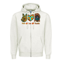 Oatmeal Heather peace love thankful Zipper Hoodie - RanaPortraitStore