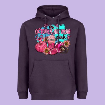 In October We Wear Pink American Football Heavyweight Hoodie Designed By Adodesignshop