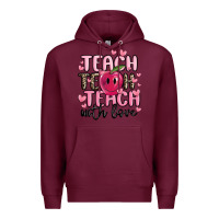 Burgundy teach teach teach with love Premium Hoodie - MaliasSmallBusiness