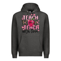 Charcoal Heather teach teach teach with love Premium Hoodie - MaliasSmallBusiness
