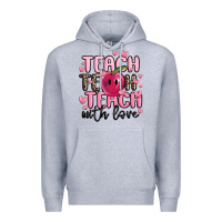 Heather Grey teach teach teach with love Premium Hoodie - MaliasSmallBusiness