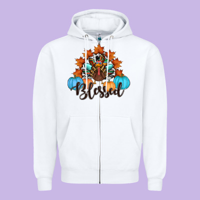 Thanksgiving Turkey Pumpkin Blessed Zipper Hoodie Designed By Ranaportraitstore