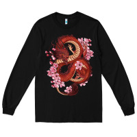 Black red dragon and sakura cherry blossoms Long Sleeve Tee - RanaPortraitStore