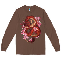 Chestnut red dragon and sakura cherry blossoms Long Sleeve Tee - RanaPortraitStore