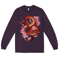 Plum red dragon and sakura cherry blossoms Long Sleeve Tee - RanaPortraitStore