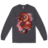Smoke red dragon and sakura cherry blossoms Long Sleeve Tee - RanaPortraitStore