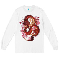 White red dragon and sakura cherry blossoms Long Sleeve Tee - RanaPortraitStore