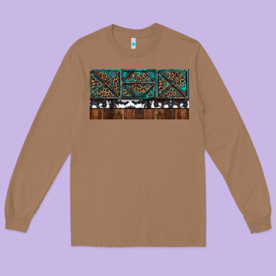Long Sleeve Tee Rusty Sunflowers with Cowhide and Turquoise
