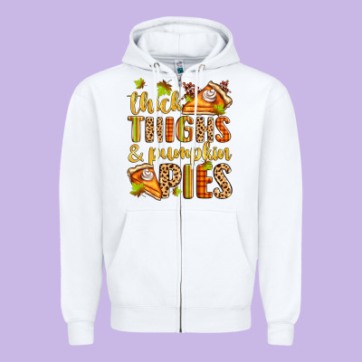 Thick Thighs And Pumpkin Pies Zipper Hoodie Designed By Zillion Design Studio
