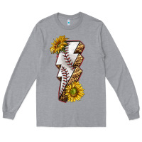 Heather Grey sport baseball  lightning bolt Long Sleeve Tee - texasbilliewilder