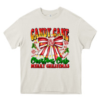 Cream Candy Cane Christmas Club Heavy Core Tee - CowhideDigitalArt