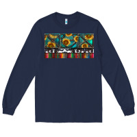 Navy Rusty Sunflowers with Cowhide and Turquoise Long Sleeve Tee - RanaPortraitStore