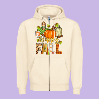 Happy Fall Zipper Hoodie Designed By Zillion Design Studio