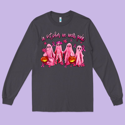 In October We Wear Pink Ghosts Long Sleeve Tee Designed By Adodesignshop