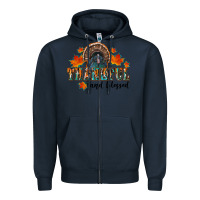 Navy thankful and blessed Zipper Hoodie - RanaPortraitStore