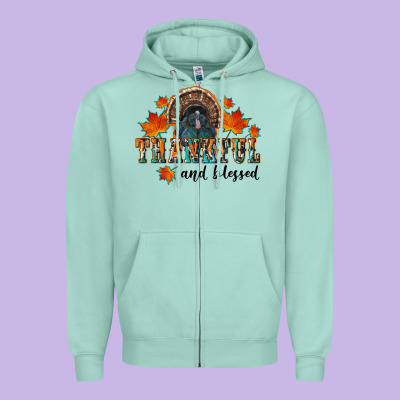 Thankful And Blessed Zipper Hoodie Designed By Ranaportraitstore
