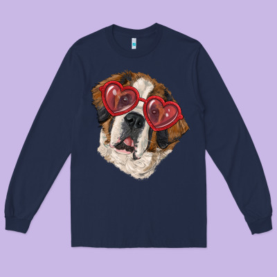 Long Sleeve Tee Saint bernard with love glasses