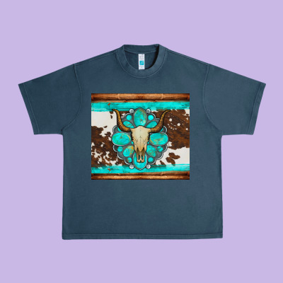 Bull Skull And Turquoise Cowhide Tumbler Urban Heavy Tee Designed By Artiststas