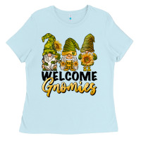 Baby Blue welcome gnomies sunflowers Ladies Tee - BarkalooDesign