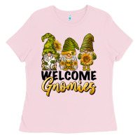 Bubblegum Pink welcome gnomies sunflowers Ladies Tee - BarkalooDesign