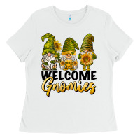 White welcome gnomies sunflowers Ladies Tee - BarkalooDesign